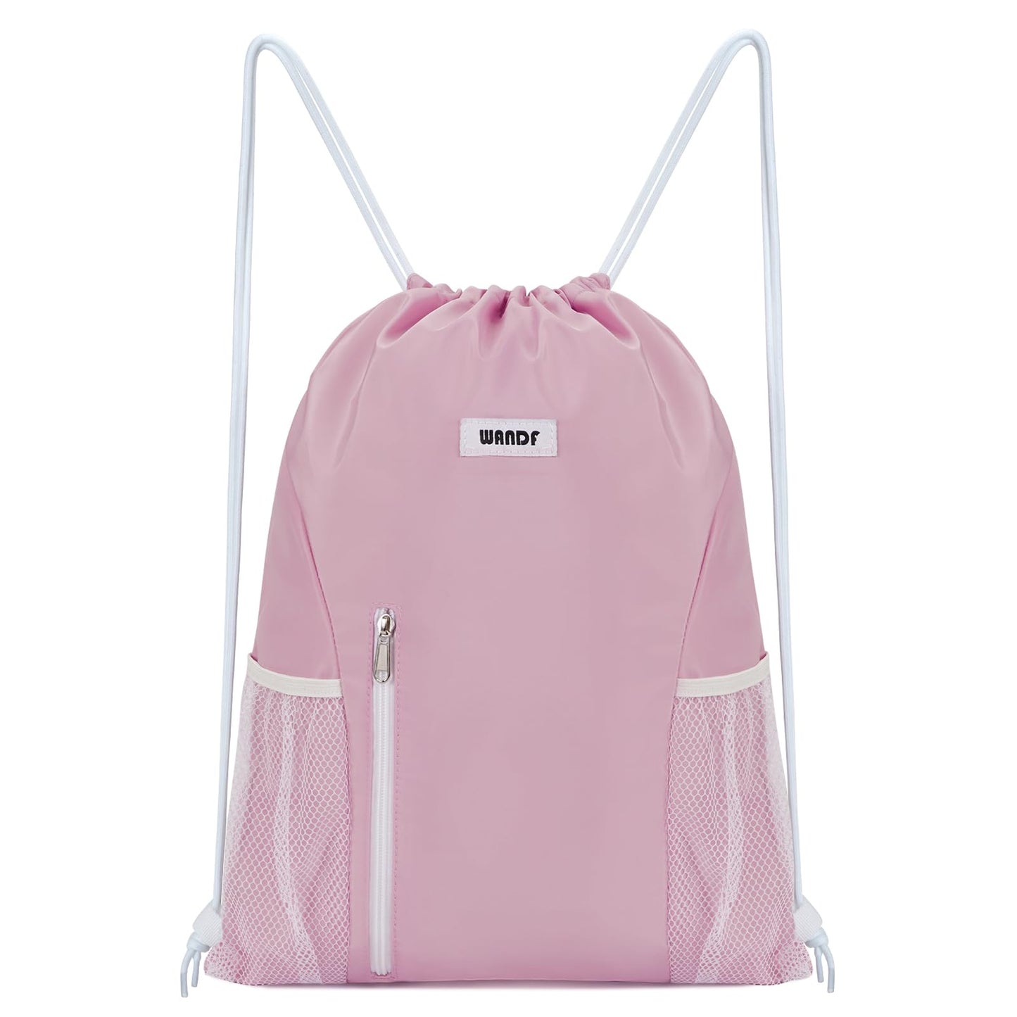 WANDF Drawstring Backpack Sports Gym Sackpack with Mesh Pockets Water Resistant String Bag for Women Men(Black)