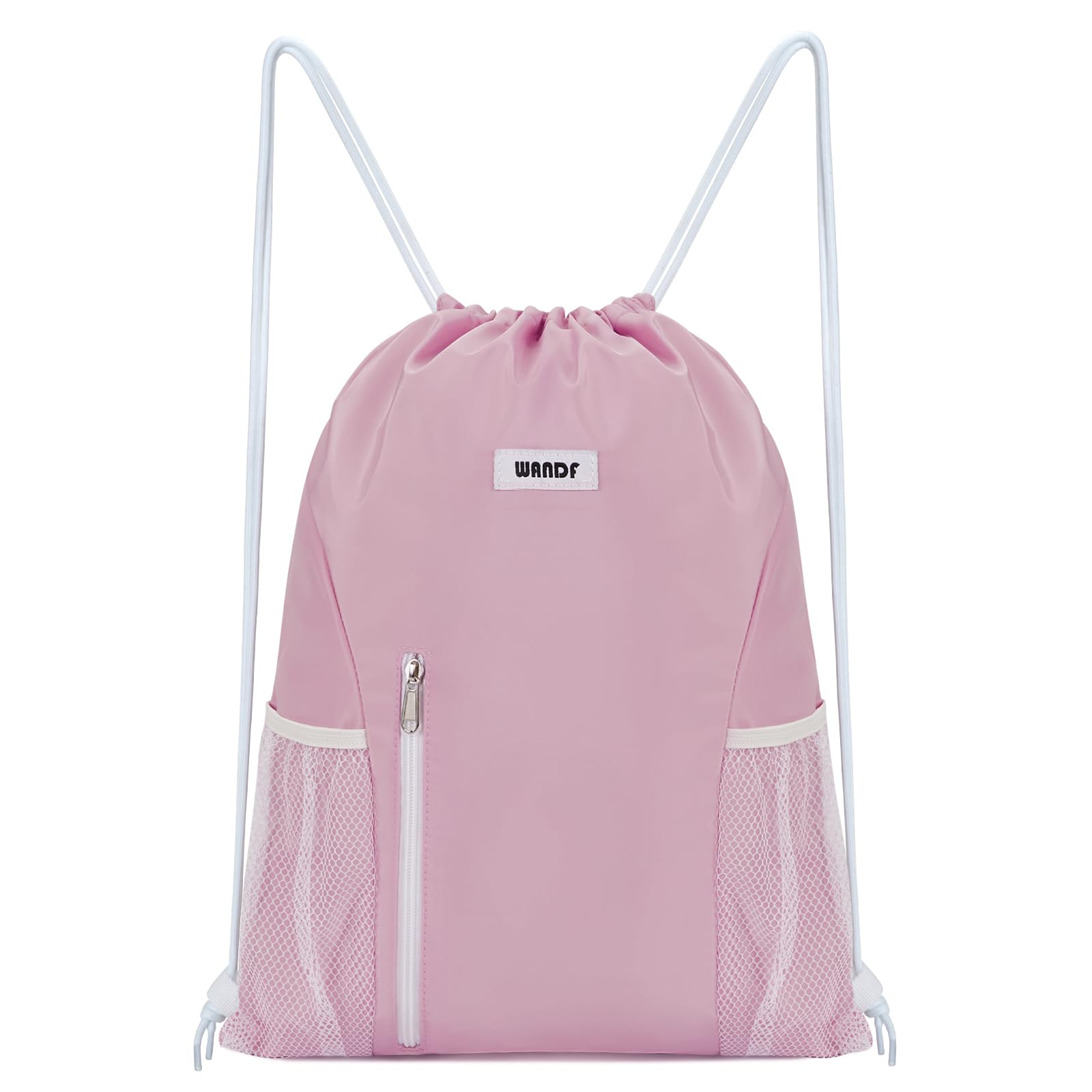 WANDF Drawstring Backpack Sports Gym Sackpack with Mesh Pockets Water Resistant String Bag for Women Men(Black)