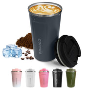 Travel coffee mugs leak-proof, reusable coffee cups with lids, stainless steel vacuum thermos coffee tumblers,thermal insulation cups for men and women keep hot & cold drinks(2nd-Black, 12OZ)