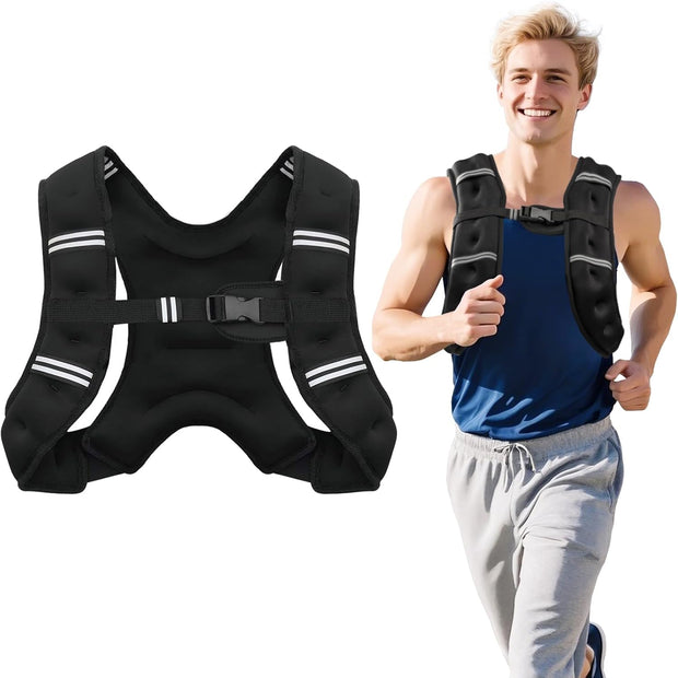Weighted Vest for Woman Men,6lb/8lb/12lb/16lb/20Lb/25lb Weight Vest with Reflective Stripe Adjustable Buckle Strap Back Pocket Workout Strength Training Walking Jogging Running