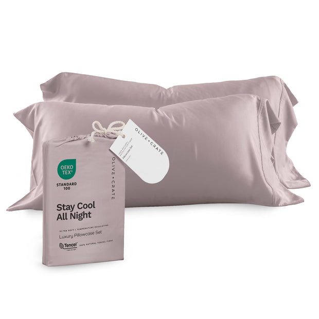Olive + Crate Tencel Eucalyptus Pillowcases - 100% Tencel Lyocell Cooling Pillow Cases for Hot Sleepers - Hypoallergenic, Moisture-Wicking, Silk Alternative, Vegan - King Size Set of 2 [Moss]