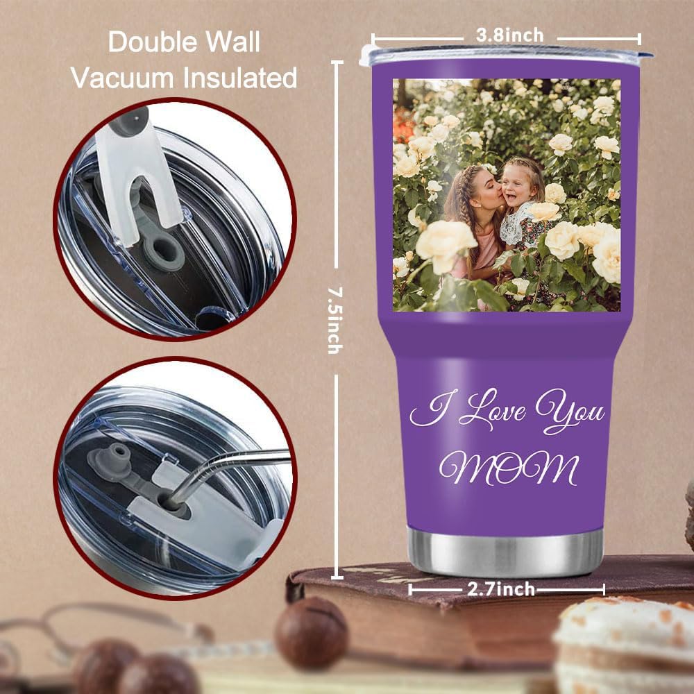 FunStudio Personalized Tumbler with Picture, Name Photo Coffee Tumbler 20oz 30oz Insulated Stainless Steel Custom Mug Cup Gift for Men Women Dad Mom Birthday Fathers Day Mothers Day