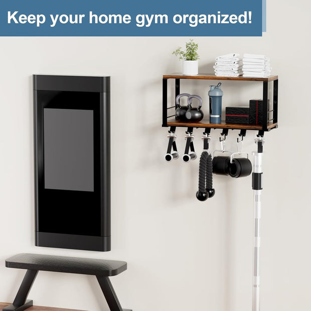 TJ.MOREE 2 Tier Floating Shelf Compatible with Tonal Accessories, T-Bracket Lock Adapters Hanger, Wall Mount Home Gym Storage Rack for Fitness Equipment