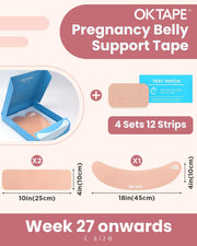 OK TAPE Pregnancy Belly Band Tape, for Belly Pain, Back Pain Relief, Swelling Relief, Non-irritant Physical Belly Support Tape for Pregnant Women, Precut 12 Strips, 4 Sets - Week 27 onwards
