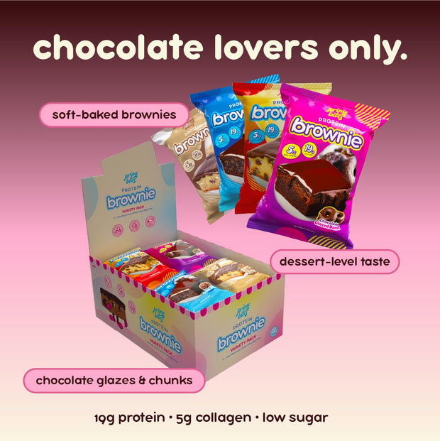 Prime Bites Protein Brownie from Alpha Prime Supplements | High Protein, Collagen Fortified Low Sugar Treat | Delicious Snack | 12 Bars per Box (Chocolate Flavors Variety)