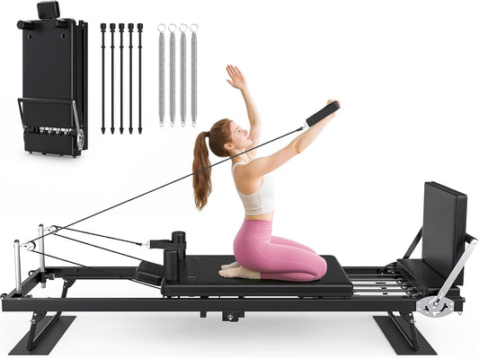 91“ Pilates Reformer Machine – Foldable Full-Body Home Pilates Equipment with Adjustable Resistance, Jumpboard, Upgraded Wheels, 400lb Support, for Rehab & Core Strength