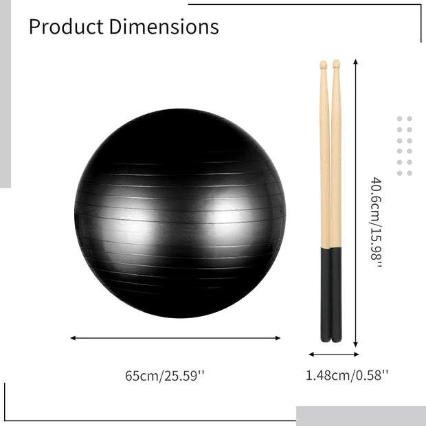 joyibay Cardio Drumming Equipment Set, Fitness Balance Ball with Pump & 3.2oz Cardio Drumming Sticks, Aerobic Exercise Ball for Workouts, Stability, Pilates, Yoga, Pregnancy Gymnastics