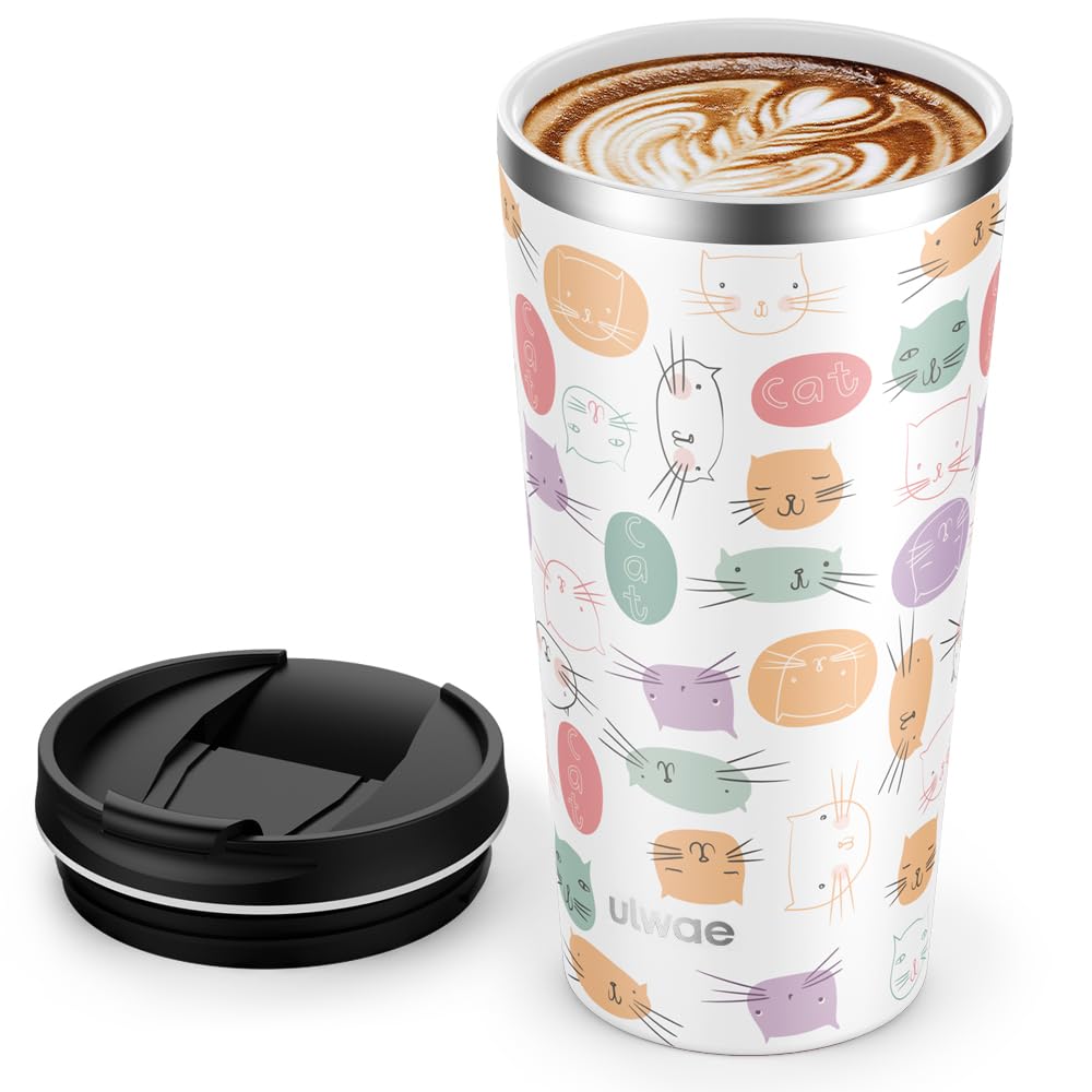 Insulated Coffee Mug with Ceramic Coating, 18oz Travel Mug with Leak-proof Lid, Vacuum Double-wall Tumbler, Stainless Steel Thermal Cup for Tea, Hot Cocoa, Cold Beverage, Ice Drinks