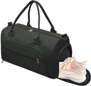 woogwin Small Gym Bag for Men & Women with Shoes & Wet Compartment Waterproof Duffle Bag for Travel Sports Workout Overnight Weekender(17.7'',Black)