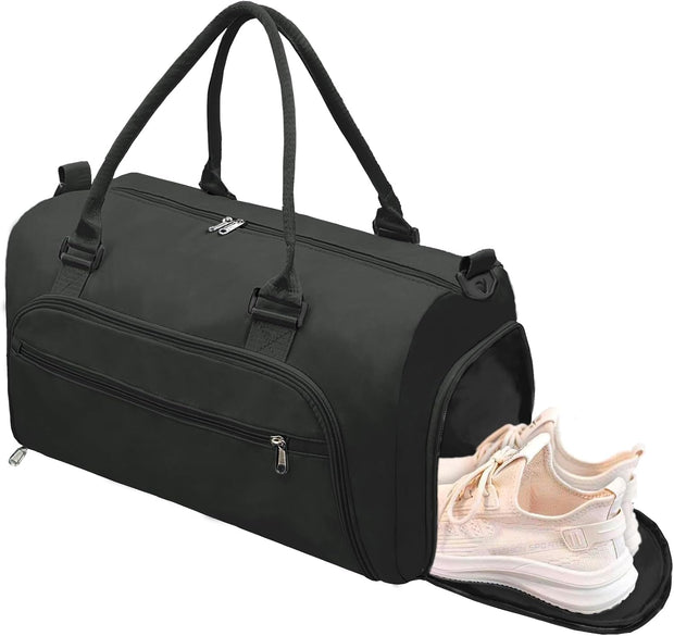 woogwin Small Gym Bag for Men & Women with Shoes & Wet Compartment Waterproof Duffle Bag for Travel Sports Workout Overnight Weekender(17.7'',Black)