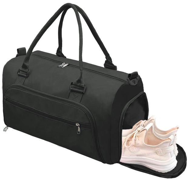 woogwin Small Gym Bag for Men & Women with Shoes & Wet Compartment Waterproof Duffle Bag for Travel Sports Workout Overnight Weekender(17.7'',Black)