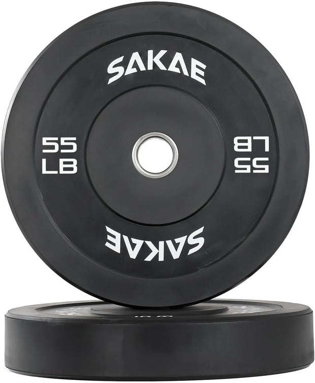 SAKAE Olympic Rubber Bumper Plates, 2-Inch Weight Plate Set with Steel Hub, Ideal for Weightlifting, CrossFit, Strength Training & Home Gym Workout, Available in Single, Pair & Sets, Multiple Sizes