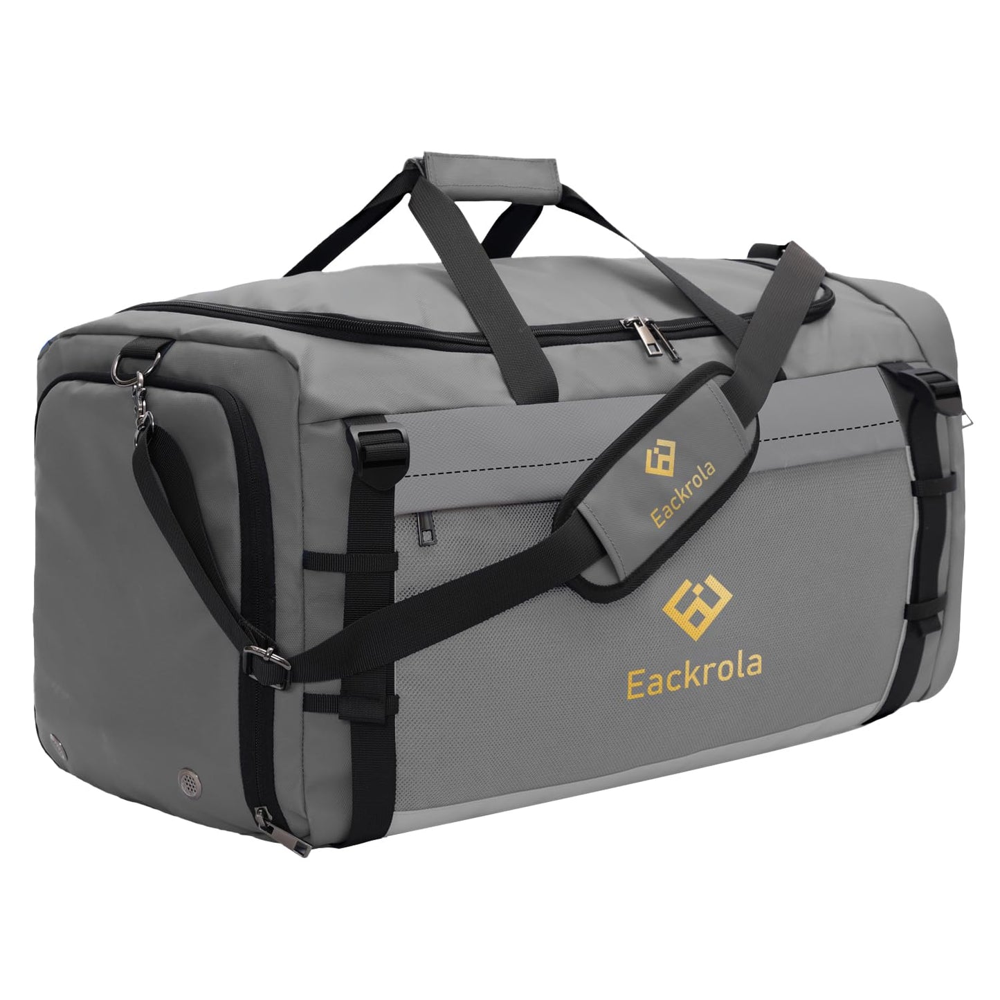 Eackrola Large Sports Gym Bag, Travel Duffel bag with Wet Pocket & Shoes Compartment for men women, 65L, Lightweight（Black）
