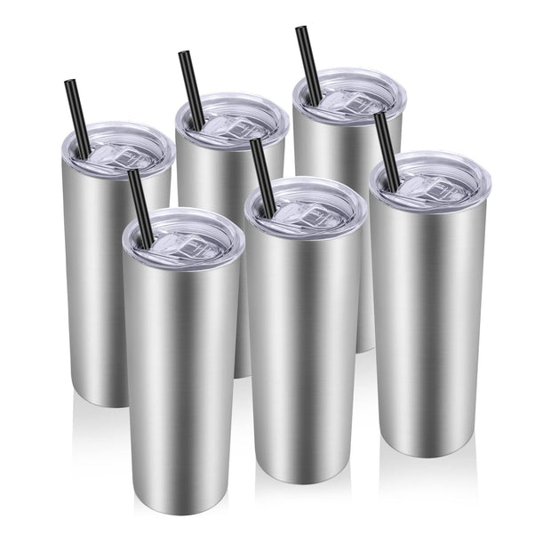 VEGOND Stainless Steel Tumblers Bulk 12 Pack, 20 oz Vacuum Insulated Skinny Tumblers with Lids and Straws, Double Wall Coffee Mug, Travel Water Cup, White