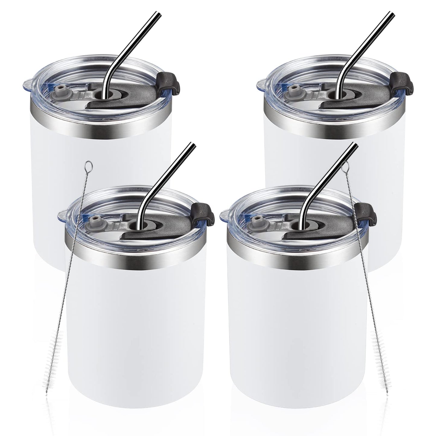 MEWAY 12oz/8 Pack Coffee Mug With Lid, Insulated Stainless Steel Reusable Coffee Cup, Double Wall Durable Coffee Mug, Powder Coate，For Coffee, Beer, Home, Office(MIX,8 Pack)