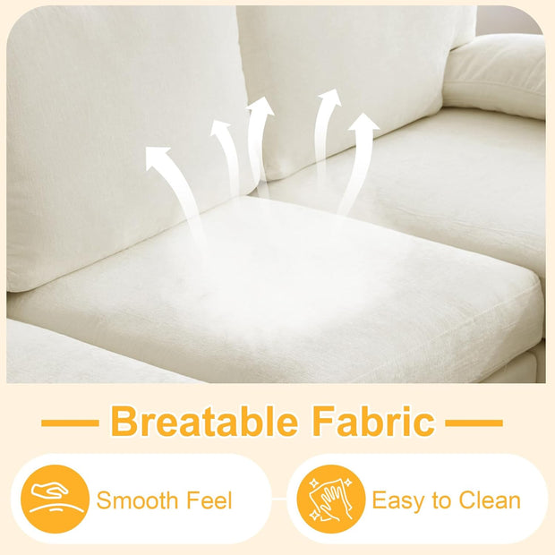 Karl home U-Shape Sectional Sofa Couch 111" Modern 4-Seat Sofa with Chaises Chenille Fabric Upholstered Covertible Couch with Wood Grain Legs for Living Room, Reception Room, Apartment, Beige