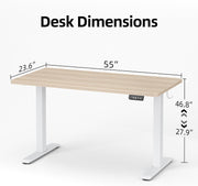 TIQLAB 55 * 24 Inches Electric Standing Desk, Adjustable Height Stand up Desk, Sit Stand Home Office Table with Splice Board, Light Walnut