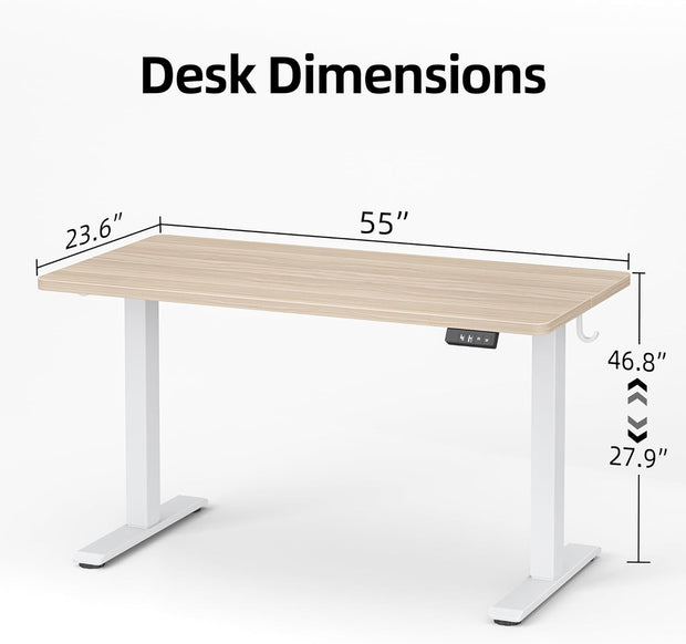 TIQLAB 55 * 24 Inches Electric Standing Desk, Adjustable Height Stand up Desk, Sit Stand Home Office Table with Splice Board, Light Walnut