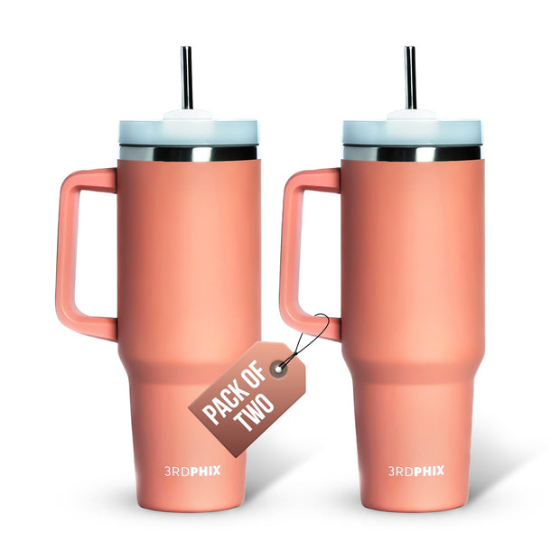 Leakproof, Eco-Friendly Tumbler Bottle – Multi-Use Protein Shaker, Smoothie Cup & Water Bottle – White Marble, Pink, Beige, Black (Pink, Pack Of 2)