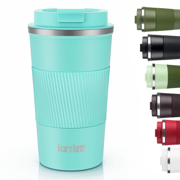 KETIEE Travel Coffee Mug Spill Proof 12oz, Insulated Reusable Coffee Cups with Seal Lid, Vacuum Stainless Steel Travel Mug to Go Car Tumbler for Hot/Ice Drinks (Grey)