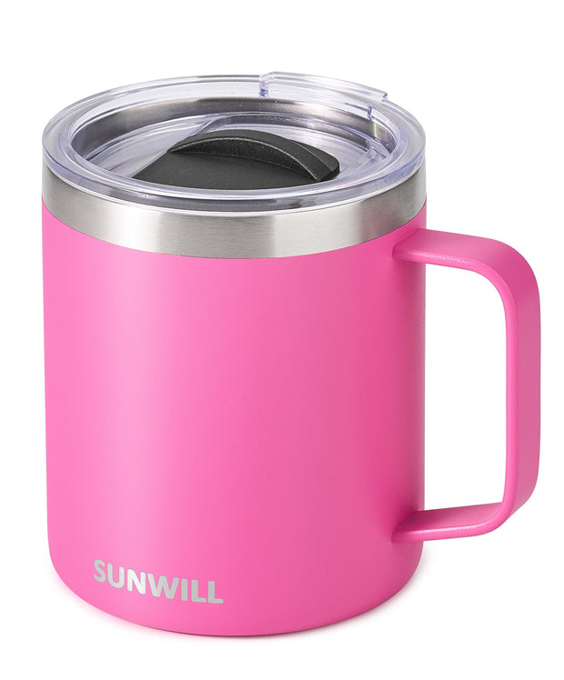 SUNWILL Travel Coffee Mug with Lid, Insulated Tumbler with Handle, 14 oz Stainless Steel Cup for Ice, Water, Tea, Rose Gold