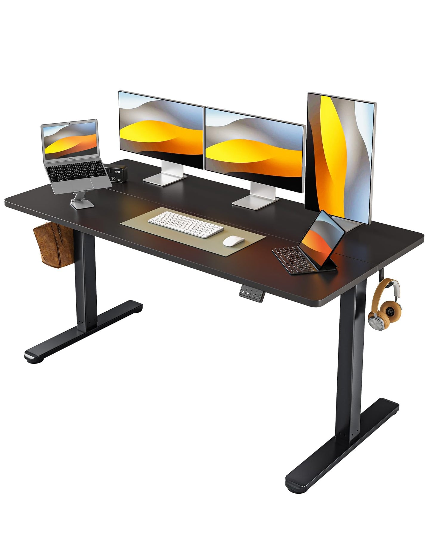 FEZIBO 44 x 24 Inches Standing Desk, Height Adjustable Electric Standing Desk, Stand up Table, Sit Stand Home Office Desk with Splice Board, Light Rustic Brown