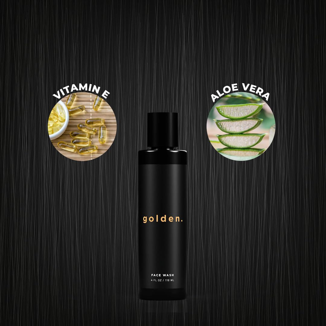 Golden Grooming Co. Men's Face Wash | Aloe Vera & Vitamin E | Natural Facial Cleanser for Sensitive & Oily Skin | Deep Cleansing & Hydrating Foam Wash, 4oz