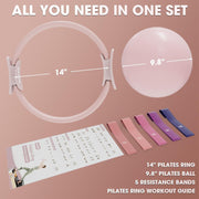 PAETA Pilates Ring Set – 14” Magic Circle (38 lbs Resistance), 9.8” Pilates Ball, 5 Resistance Bands, and Exercise Guide Included for Home Workouts