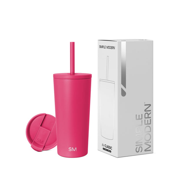 Simple Modern Insulated Tumbler with Lid and Straw | Iced Coffee Cup Reusable Stainless Steel Water Bottle Travel Mug | Gifts for Women Men Her Him | Classic Collection | 24oz | Midnight Black