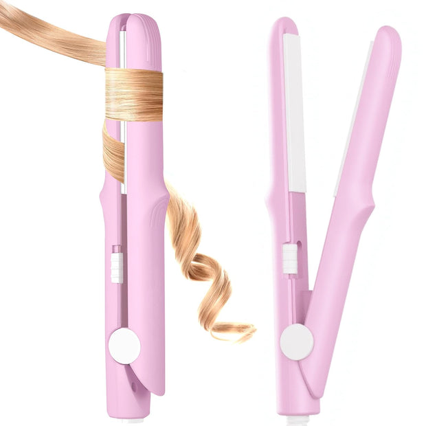 Mini Dual Purpose Curling Iron, 2 in 1 Mini Curling Wand & Flat Iron Hair Straightener, Portable Travel Curling Wand, Small Curling Iron for Women Short Hair, Hair Straightener (Green)