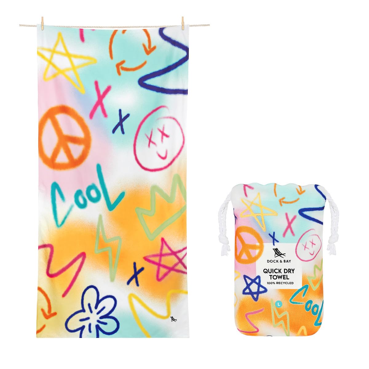 Dock & Bay Beach Towel - Quick Dry, Sand Free - Compact, Lightweight - 100% Recycled - Includes Bag - Cabana - Bondi Blue - Large (160x90cm, 63x35)