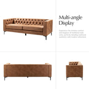 HULALA HOME 84" W Faux Leather Sofa Couch with Metal Legs, Button-Tufted 3-Seater Sofa, Mid Century Modern Upholstered Couch for Living Room, Entertainment Area, Apartment,Camel