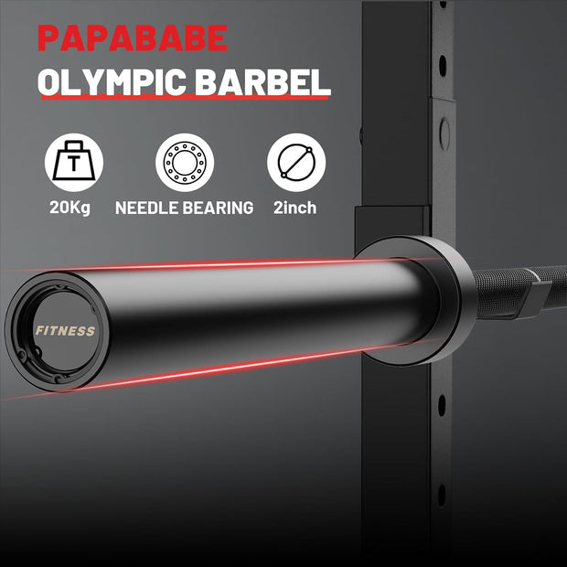 PAPABABE Olympic Barbell, 2-inch 45lb/35lb Weight Bar for Strength Training. 6.5ft/7ft Olympic Bar, 1000lb Plus Capacity, Chrome/Zinc Plating, knurled Grip for Bench Press Deadlift Squat