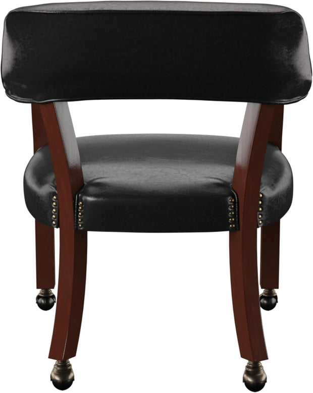 Steve Silver Furniture Tournament Arm Dining Chair with Casters, Upholstered w/Nailhead Trim, for Living Room, Dining Room, Vegan Leather, 18-Inch Seat Height, 25" W x 25" D x 31" H, Black