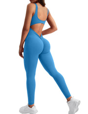 YEOREO Long Sleeve Jumpsuit for Women Workout V Back Bodysuit Lizvette Scrunch Leggings One Piece Romper Full Length Bodycon