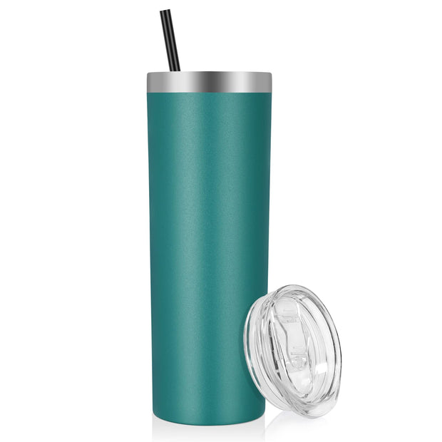 VEGOND Stainless Steel Tumblers Bulk 12 Pack, 20 oz Vacuum Insulated Skinny Tumblers with Lids and Straws, Double Wall Coffee Mug, Travel Water Cup, White