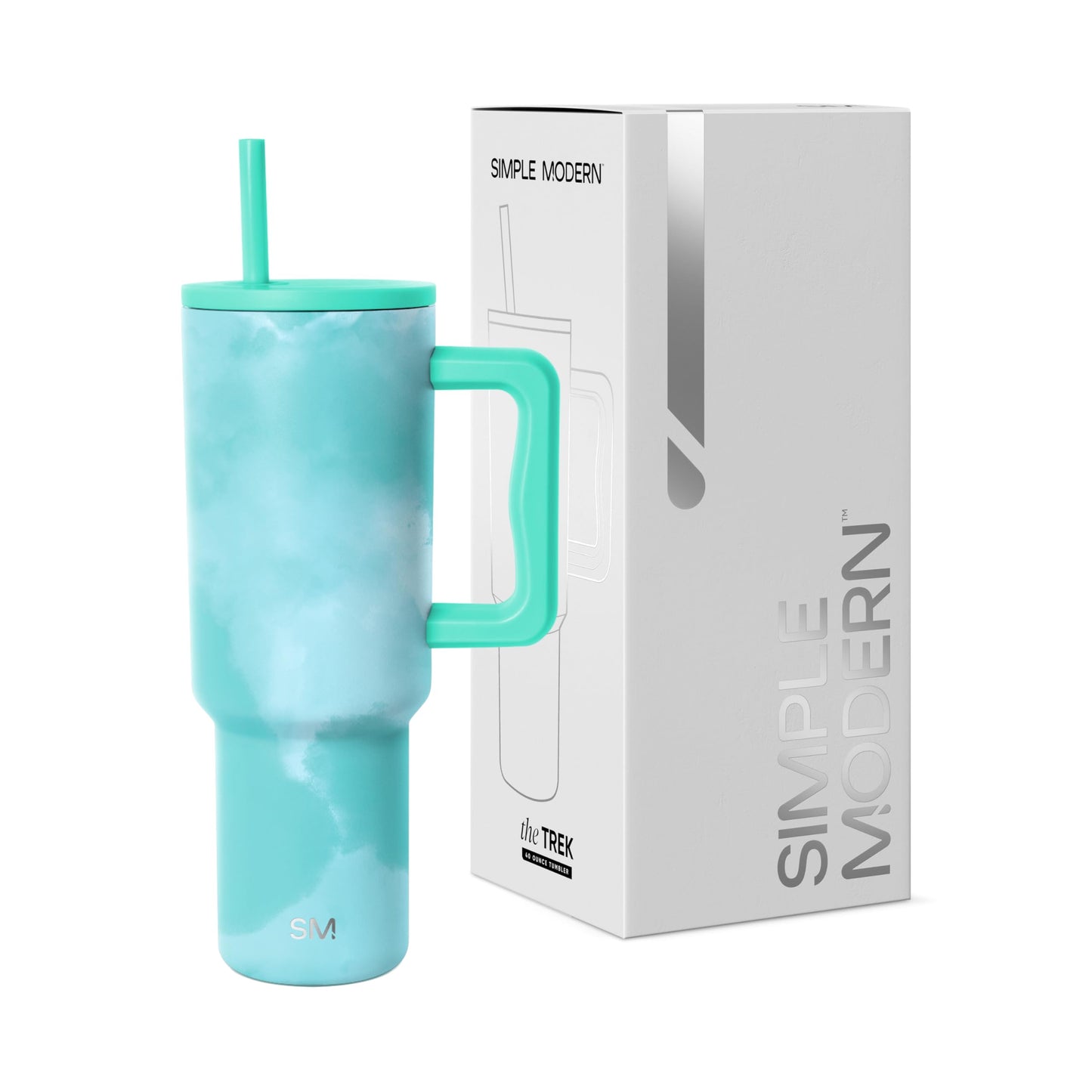 Simple Modern 40 oz Trek Tumbler with Handle and Straw Lid | Cup Holder Friendly Insulated Stainless Steel Travel Mug | Blue Dune