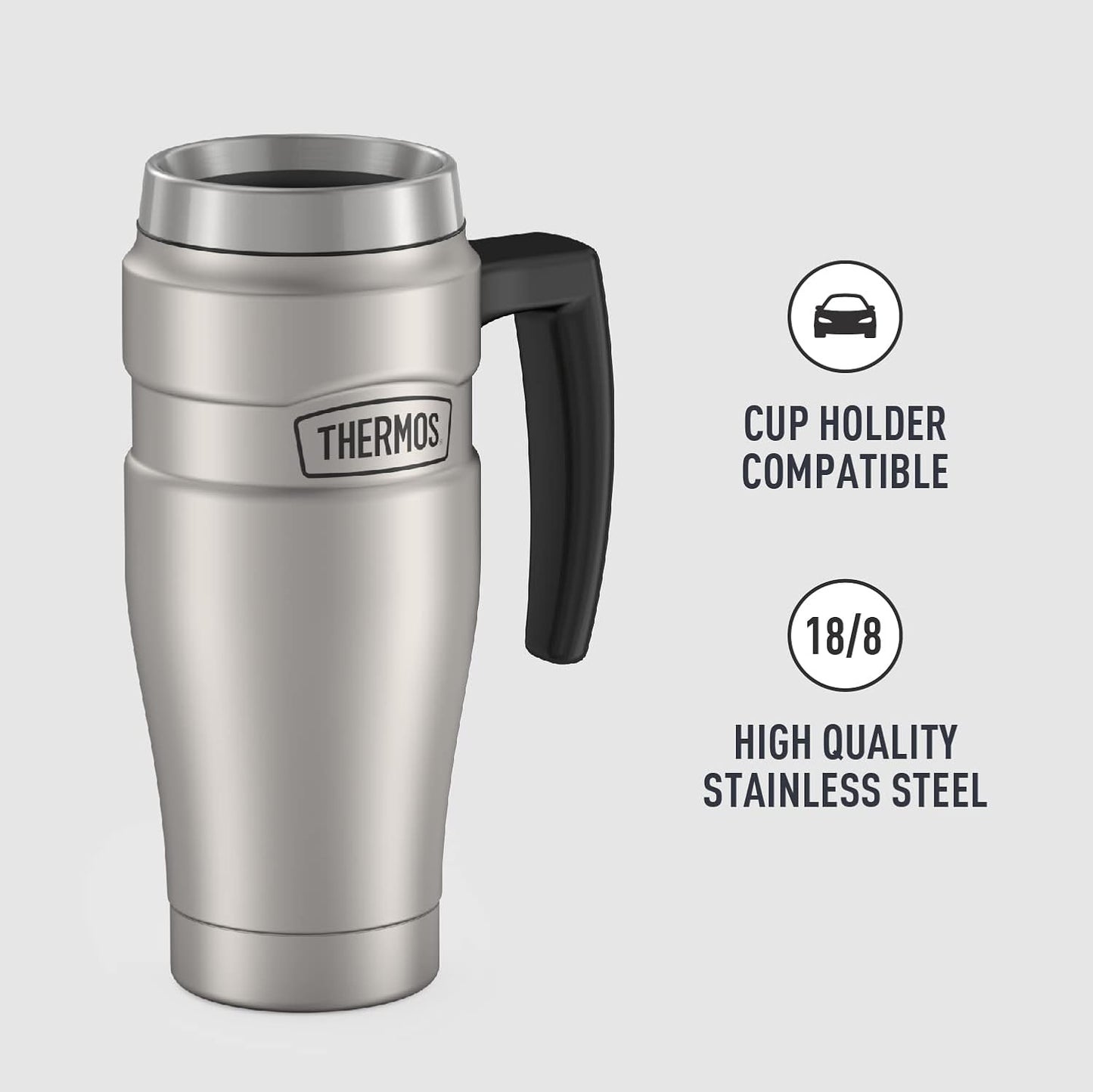THERMOS Stainless King Vacuum-Insulated Travel Mug, 16 Ounce, Matte Stainless Steel