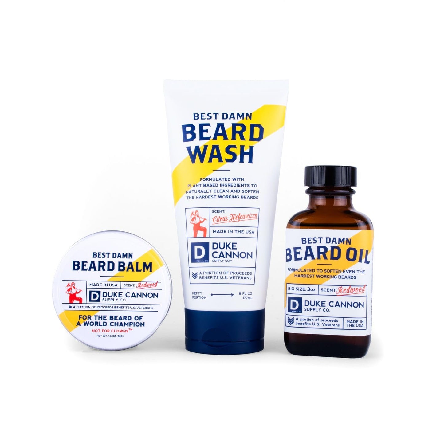 Duke Cannon Supply Co. Big Bourbon Beard Care Collection Gift Bundle (3 Piece Set) - Beard Wash, Balm and Oil (Oak Barrel Scent)
