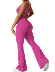 YEOREO Women Workout Scrunch Flare Jumpsuits Sexy Backless Butt Lift Gym Yoga Jumpsuits