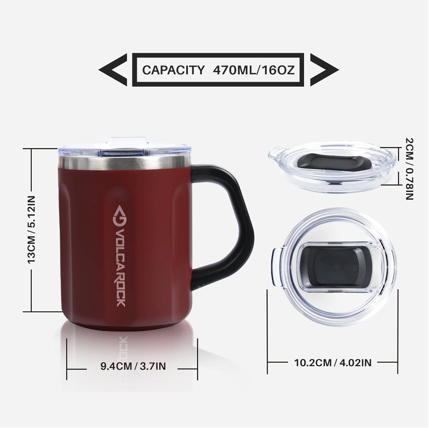 16oz Coffee Mug, Vacuum Insulated Camping Mug with Lid, Double Wall Stainless Steel Travel Tumbler Cup, Coffee Thermos Outdoor, Great for Any Beverage (Brick Red)