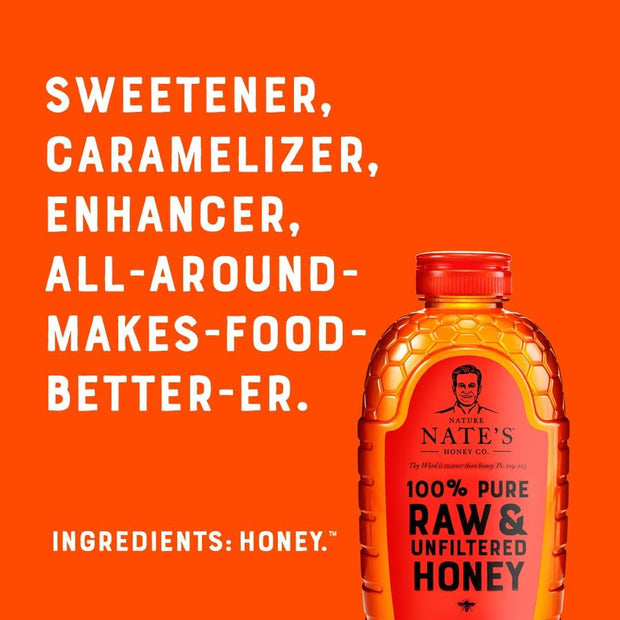 Nate's 100% Pure, Raw & Unfiltered Honey - Award-Winning Taste, 32oz. Squeeze Bottle (Pack of 2)