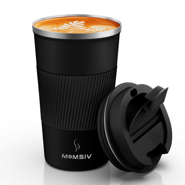 MOMSIV 12oz Travel Mug, Insulated Coffee Cup with Leakproof Lid, Travel Coffee Mug Vacuum Stainless Steel Double Walled Reusable Coffee Cup for Hot and Cold Water Coffee