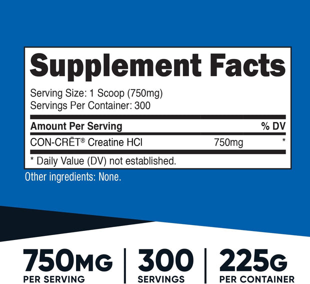 Nutricost Creatine HCl Powder (8 OZ) - Made with CON-CRET Creatine, 300 Servings
