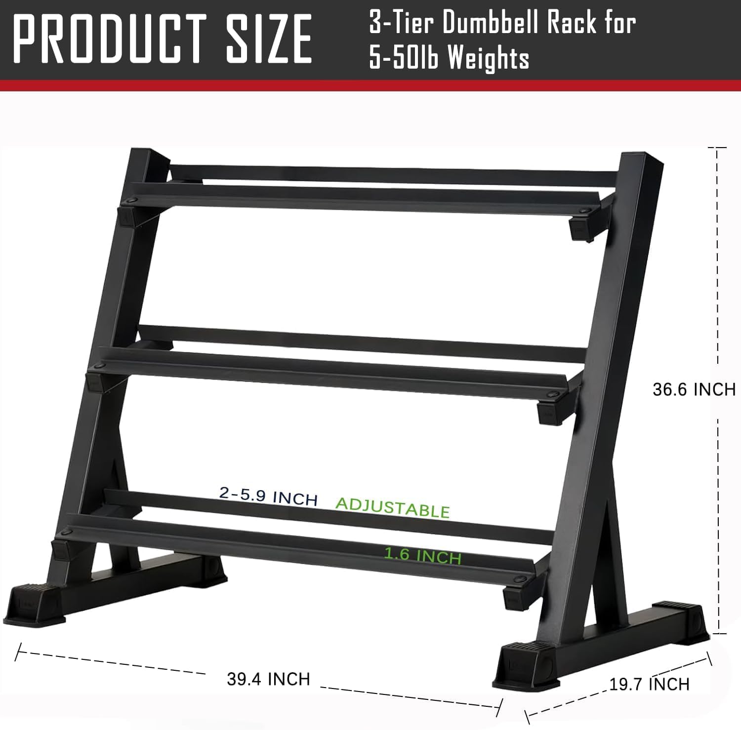 YUFER Rubber Hex Dumbbell Set with Rack - 6 Pair 5-50 lbs Hand Free Weight for Strength Encased 350/450/550lbs Weights with Vertical Storage Rack Fitness Home Gym Equipment