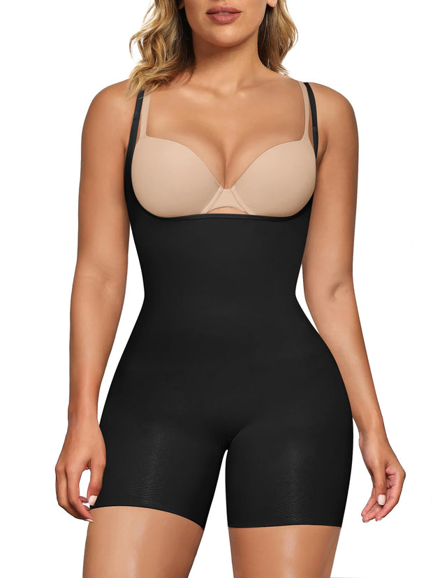 SHAPERX Open Bust Shapewear Tummy Control Bodysuits for Women Seamless Compression High Waisted Body Shaper