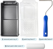 Mister Rui Foam Paint Roller, 8 Pack 4 Inch Paint Roller Kit, Complete 4" Mini Paint Roller Kit with Small Foam Paint Roller Covers, Frame, Tray and Liner for Professional Painting Results