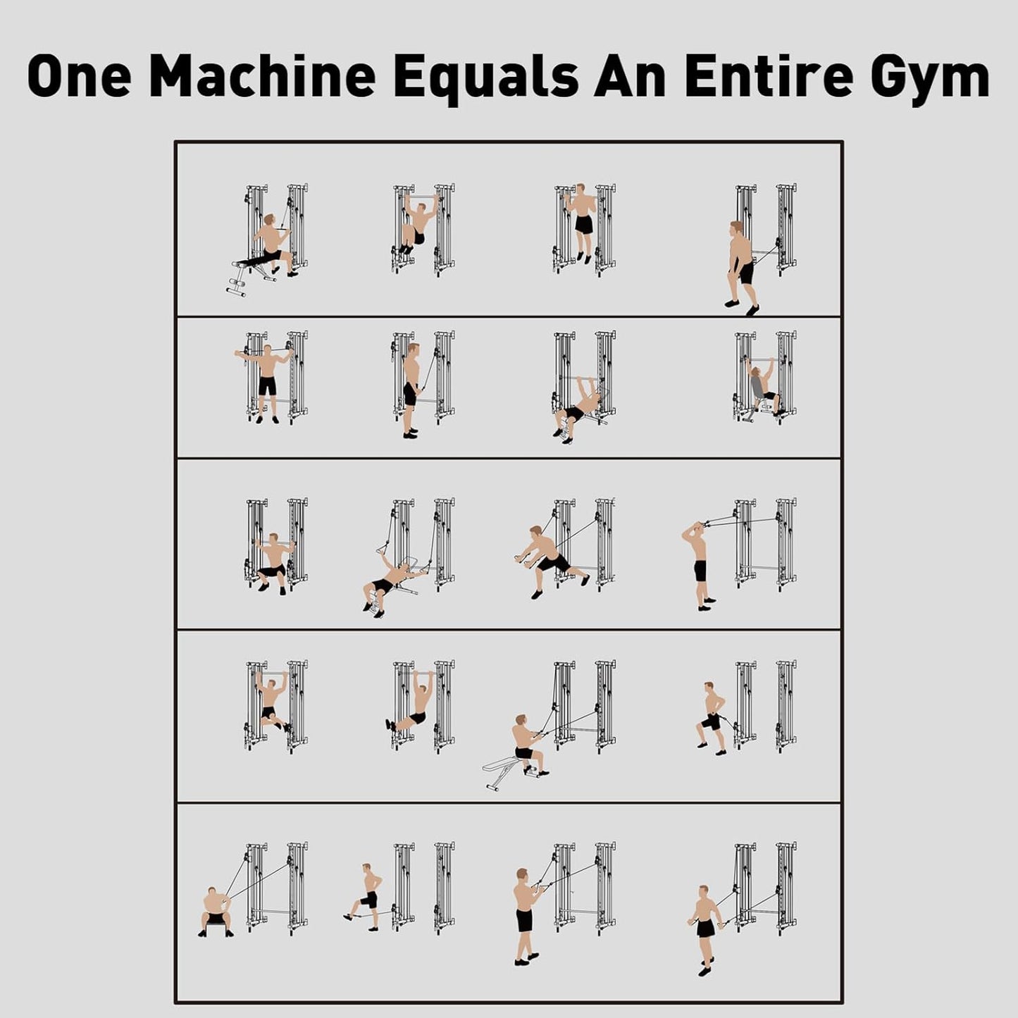 Wall-Mounted Folding Smith Machine Home Gym, All-in-One Compact Power Cage & Cable Pulley Trainer with 125–250LB Dual-User Resistance Band System for Home, Garage, Basement Fitness