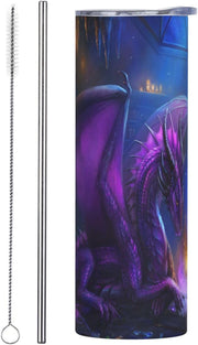 Purple Dragon Art Tumbler 20 Oz Coffee Cup with Lid and Straw Stainless Steel Mug Insulated Tumbler Travel Mug Home Office Gifts