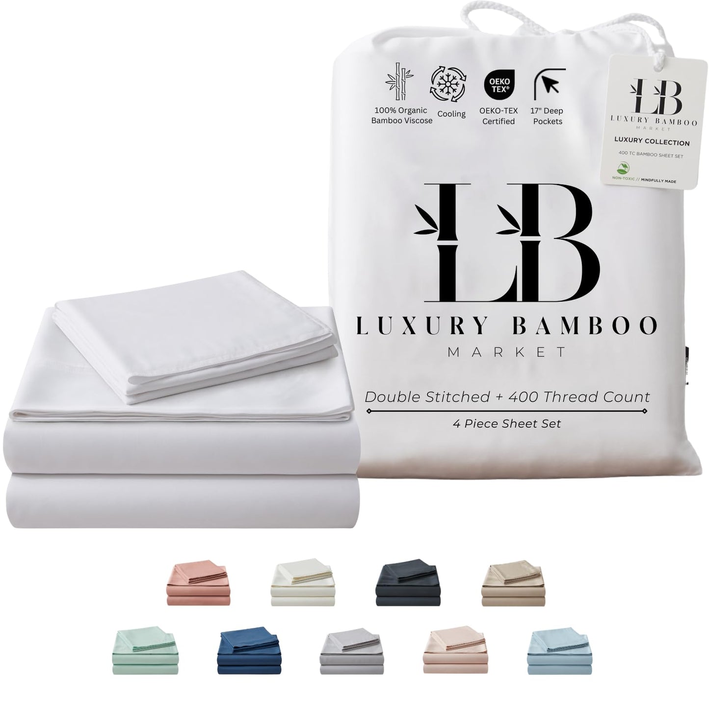 Luxury Bamboo Market | Queen Size Bed Sheet Set | 100% Viscose Made from Bamboo | Organically Grown | Ultra Soft | Cooling Sheets for Hot Sleepers | 17" Deep Pocket [Dune]